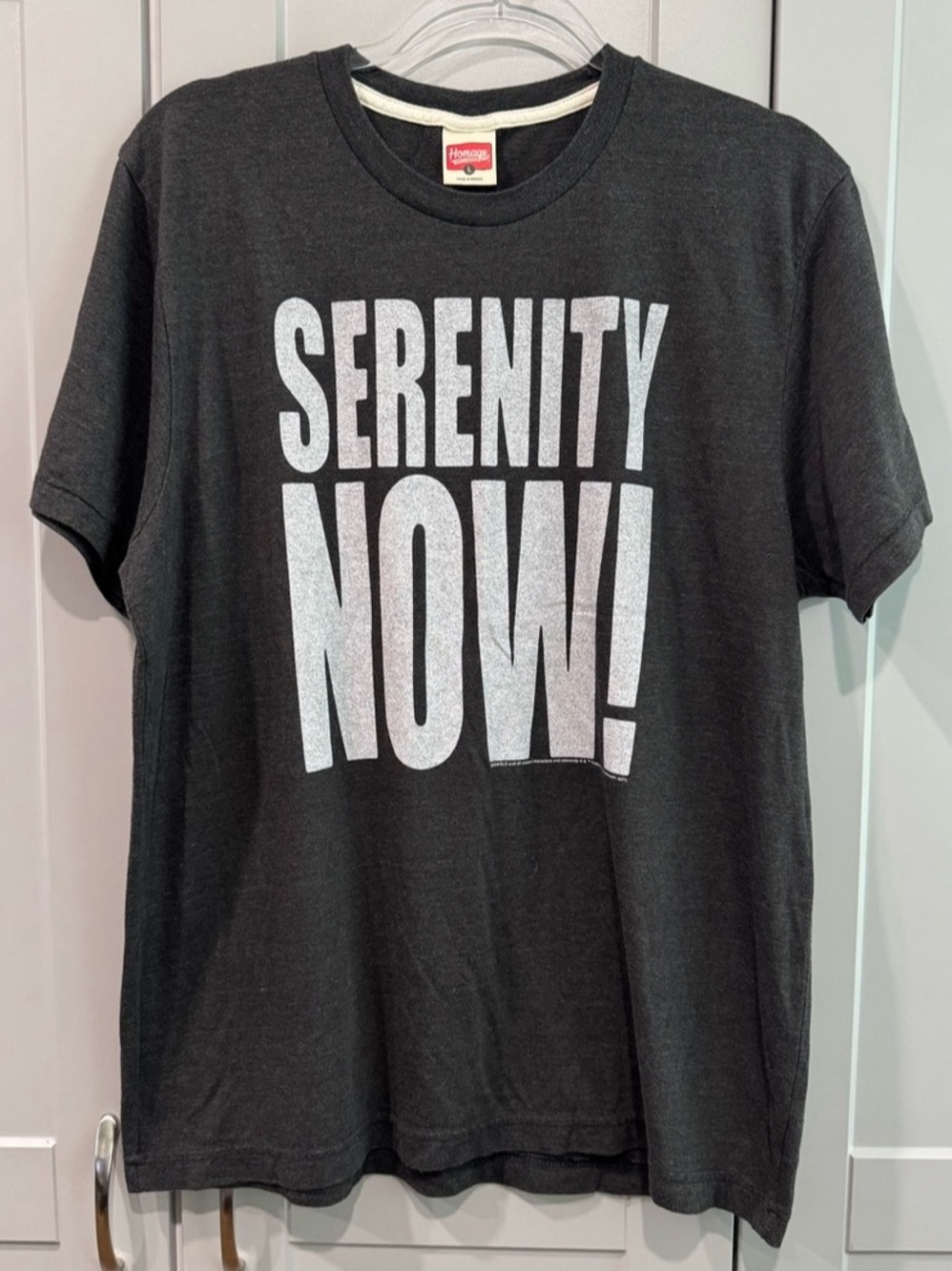 Homage Seinfeld Serenity Now! T-Shirt! Graphic Tee Gray Large
